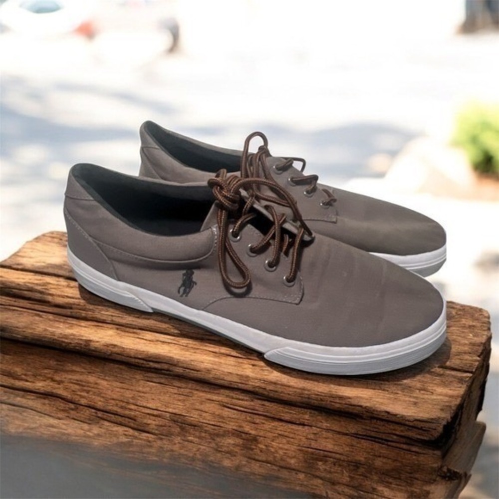 Polo Ralph Lauren Men's Canvas Sneakers Gray Lace Up Casual Pony Preppy Size 12
